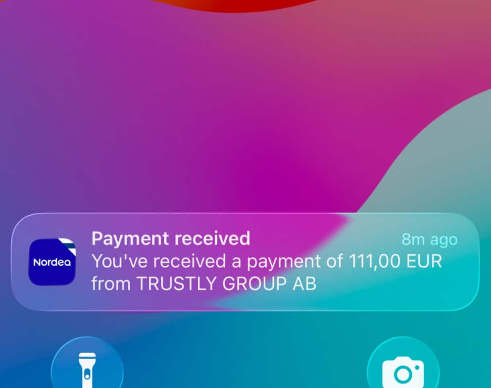 Pelaaja saanut 111 euroa Trustly Group AB:lta (nettikasinovoitto)
