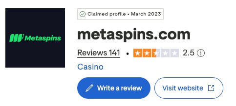 Metaspins trustpilot arvosana on 2.5.
