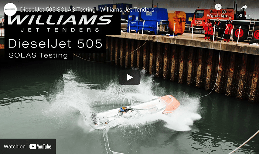 SOLAS Testing for the Williams DieselJet 505 Williams DieselJet 505 SOLAS Testing @ RIBs ONLY - Home of the Rigid Inflatable Boat