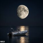 Idyllic scene with the moon trying to be round @ RIBs ONLY - Home of the Rigid Inflatable Boat