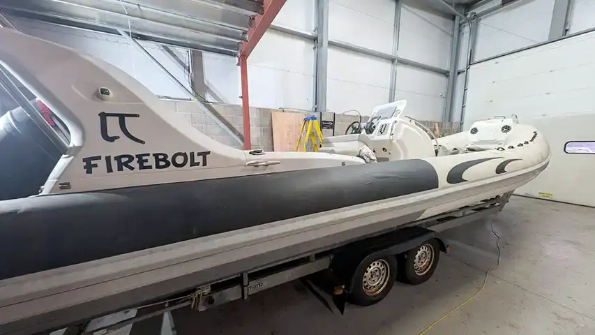 A RIB waiting for a retube at Rodellaribs @ RIBs ONLY - Home of the Rigid Inflatable Boat