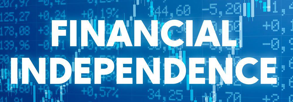 financial independence Computer screen displaying stock market graphs and the banner 'financial Independence'