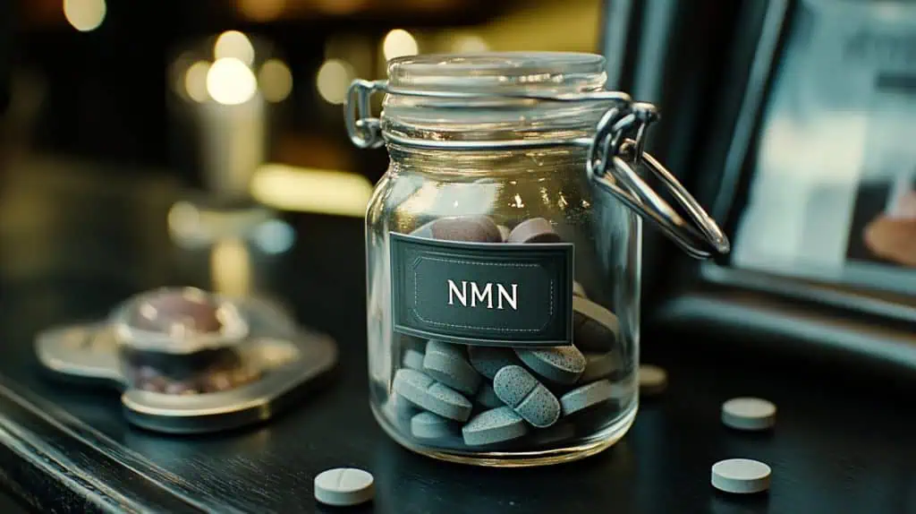 NMN capsules A bottle of NMN supplement capsules