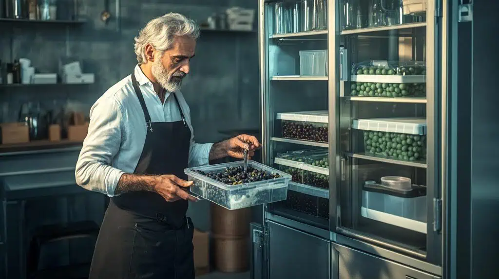 Red grapes A scientist in a laboratory examining red grapes