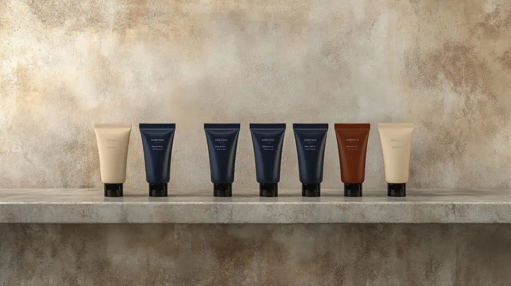 Skincare Skincare products on a bathroom shelf