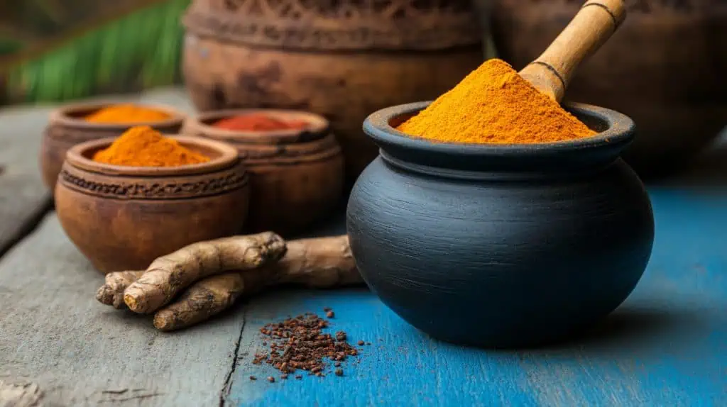 Turmeric A pot of ground turmeric and some anti-aging minerals