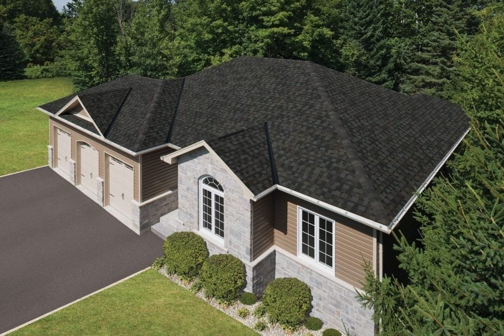 Architectural asphalt shingle roof on a single-family home