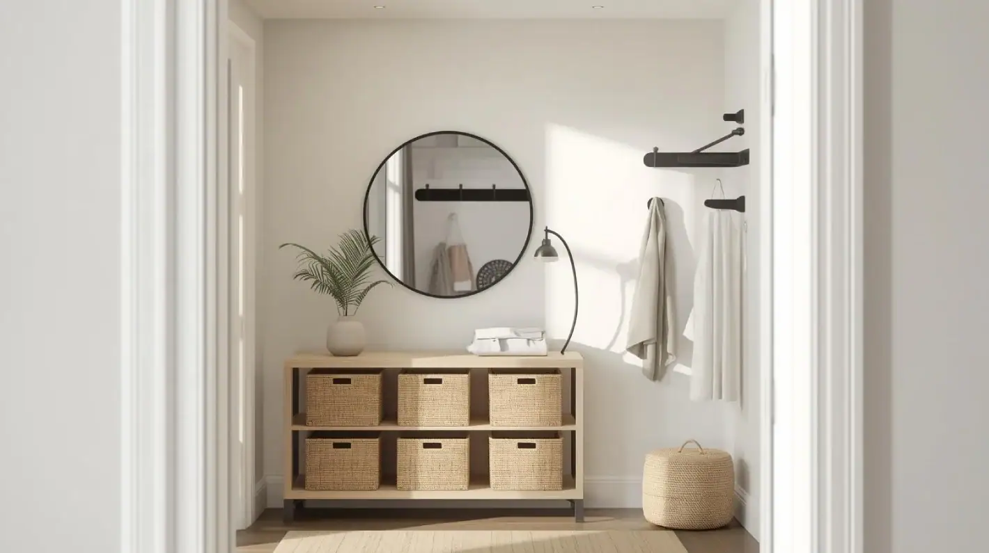 modern entryway styled for organization and first impressions.