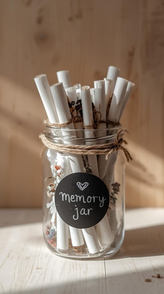 a clear glass memory jar