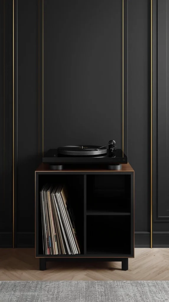 compact modern record stand with player on top and records