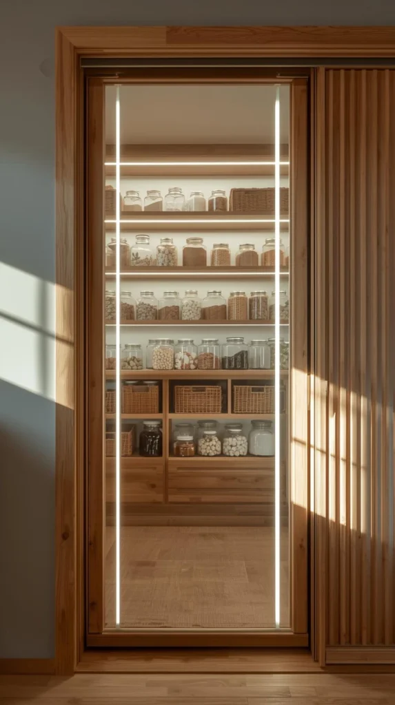 japandi style kitchen glass pantry door