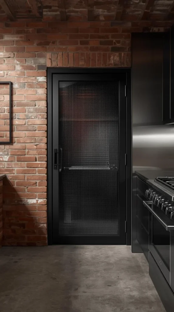 loft style kitchen steel framed glass pantry door