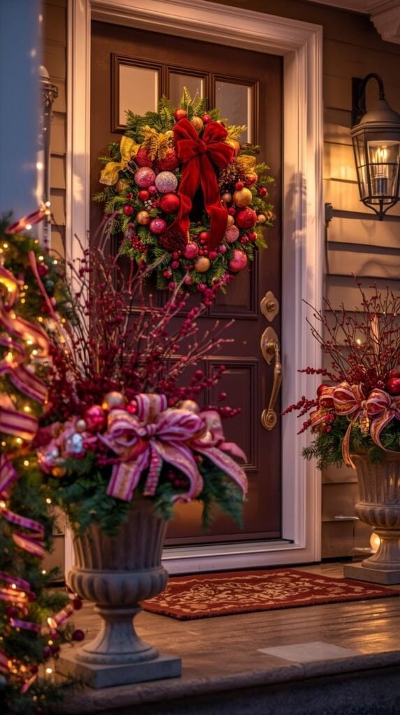 A front porch styled in the Berry Jolly theme.