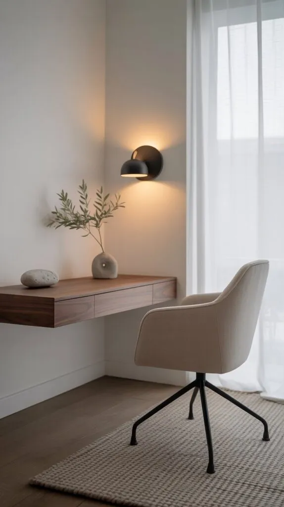 Minimalist japandi office ideas corner with a serene and modern aesthetic.