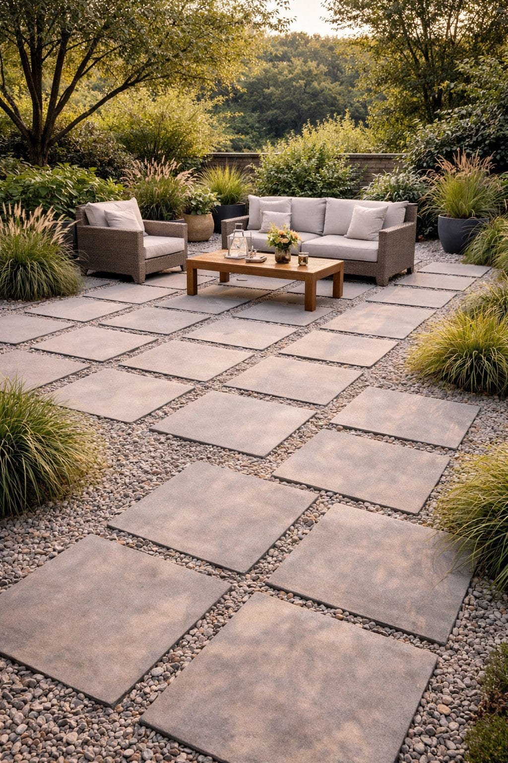 Contemporary patio with woven furniture