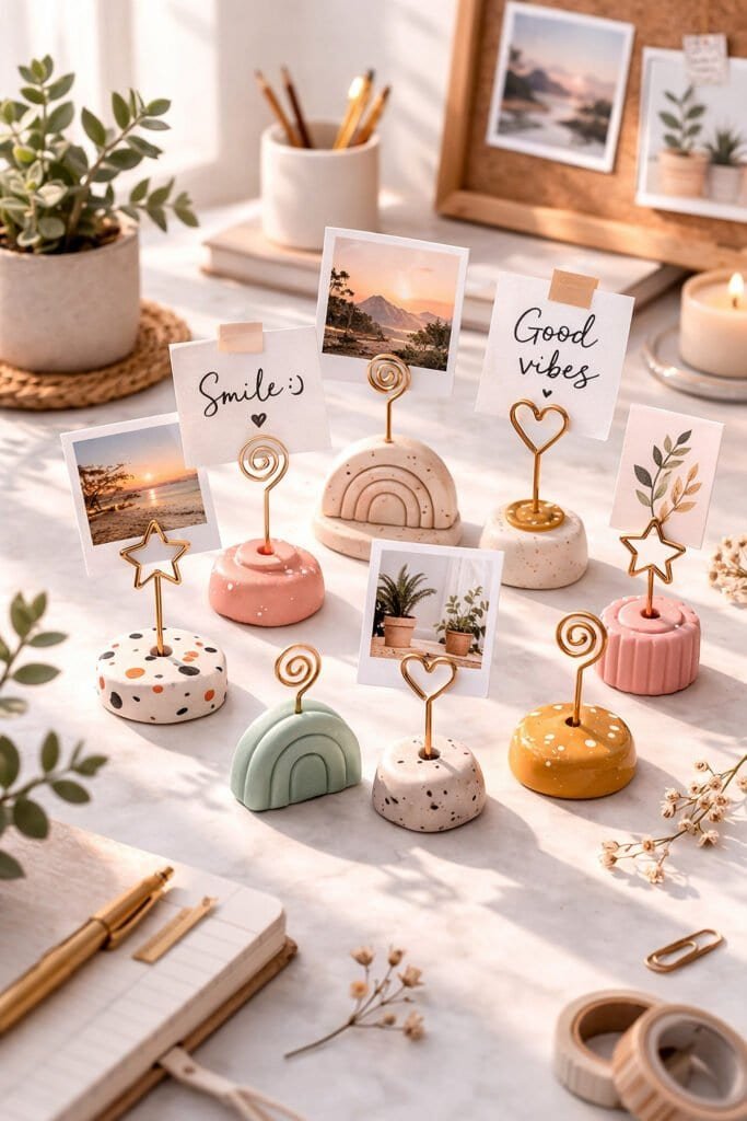 Cozy desk decor with handmade clay holders