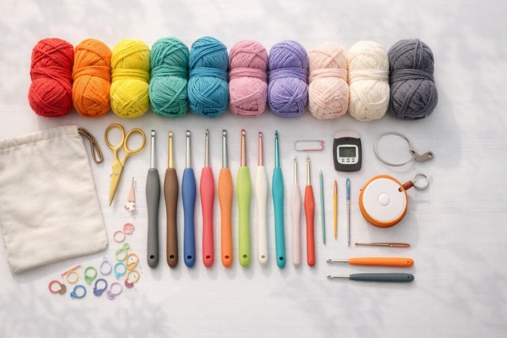 Crochet kit flat lay arrangement
