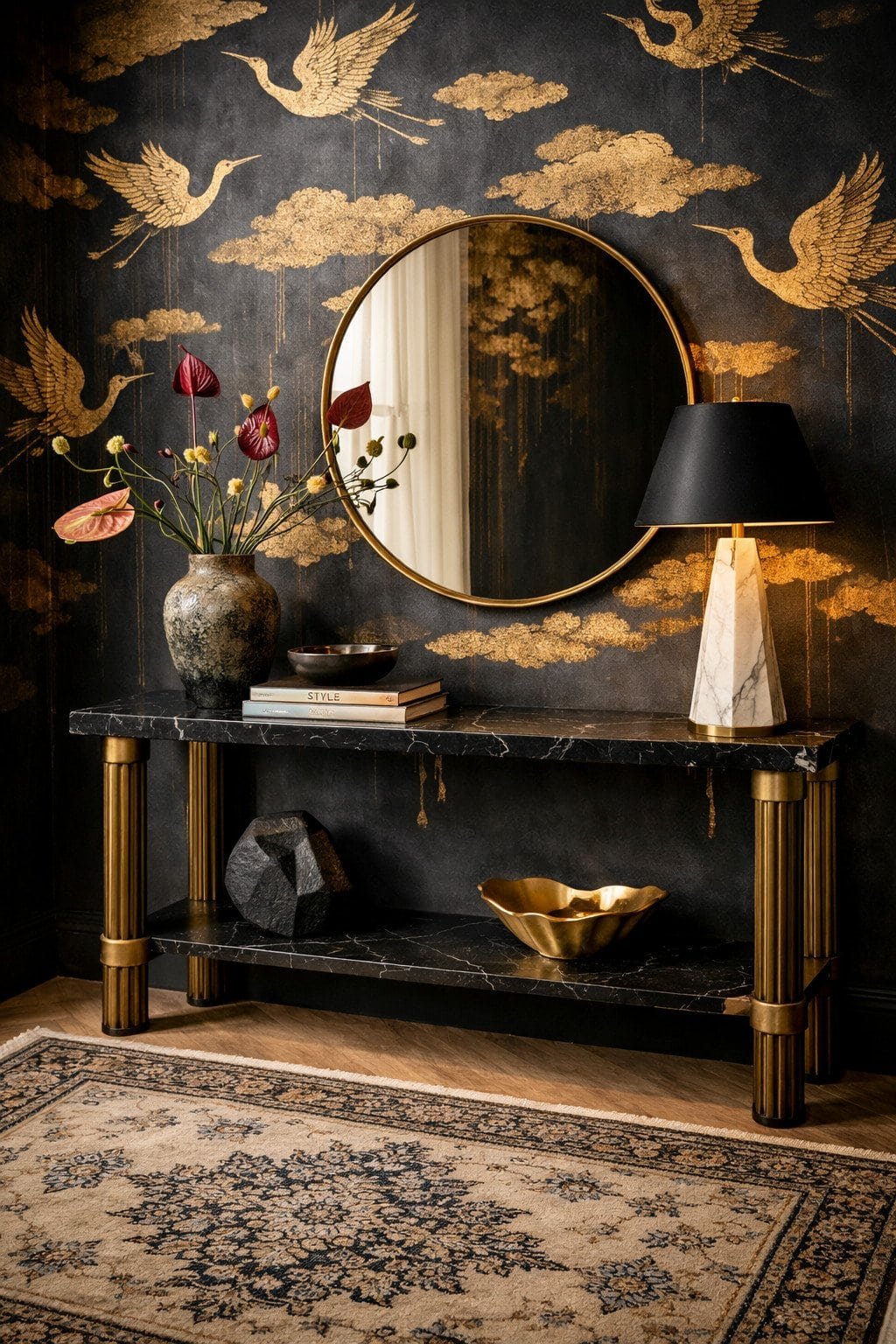 Elegant entryway with golden accents