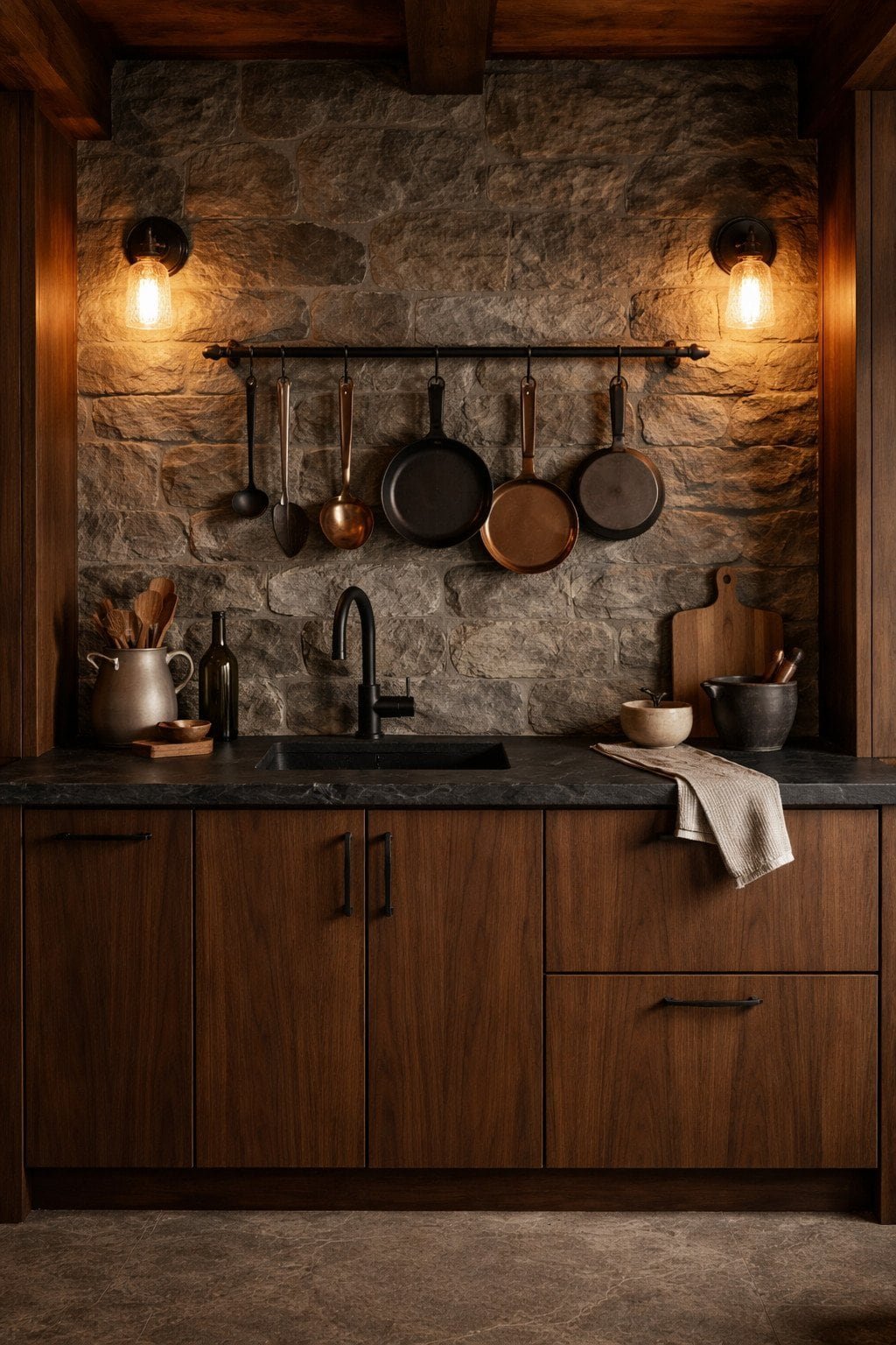 Japandi kitchenette with shoji sliding screens, birch cabinets, bone white counters, and soft diffused lighting.