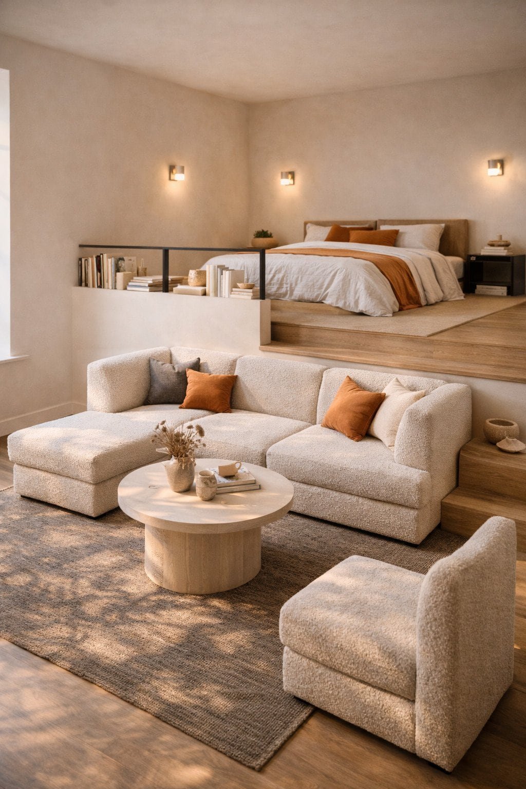 Studio Apartment Layout Ideas - Modern studio with cozy dual zones