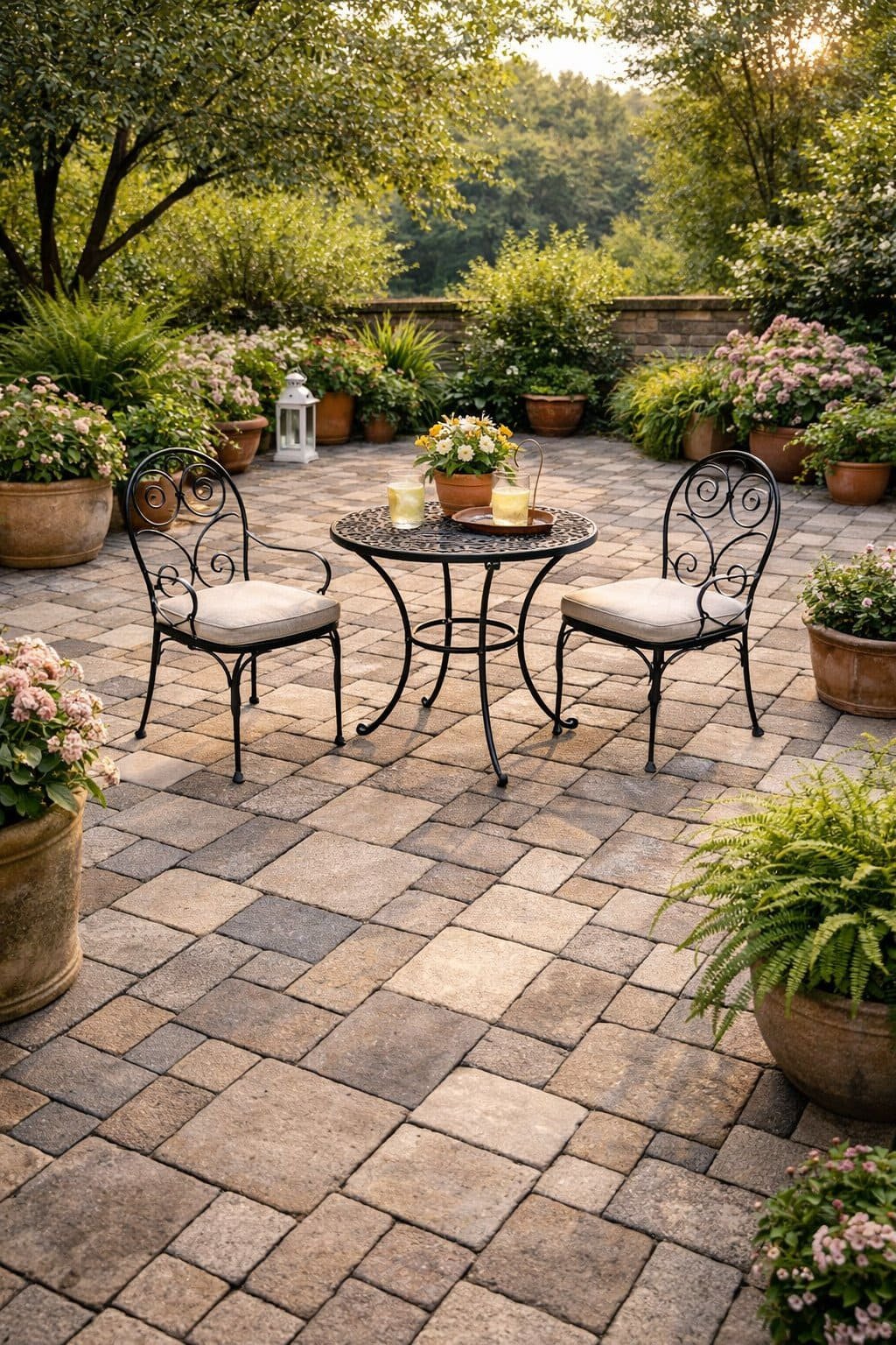 Tranquil garden courtyard at dusk