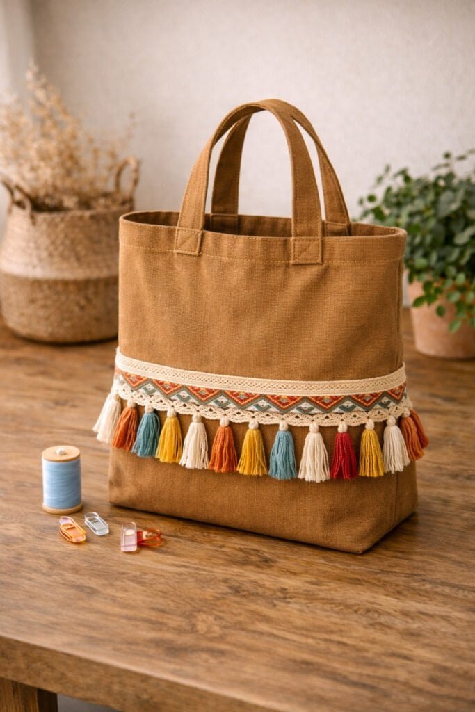boho-style tote bag with fringe