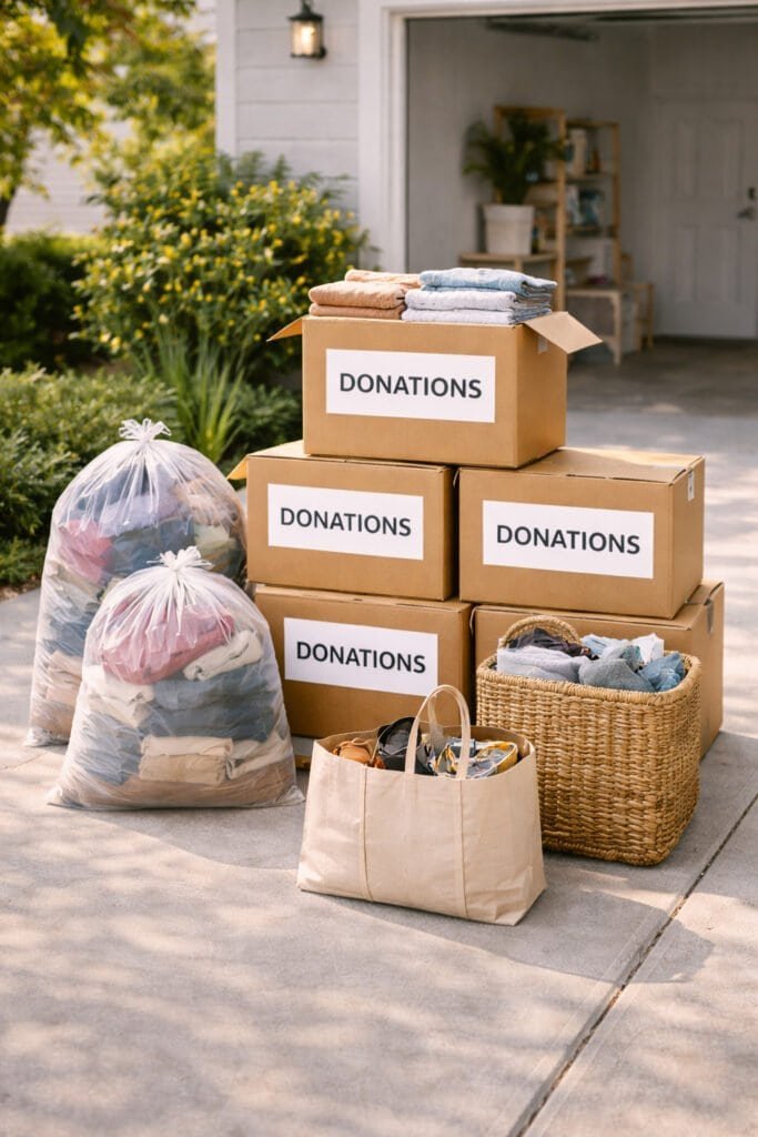 Donation items outside suburban home