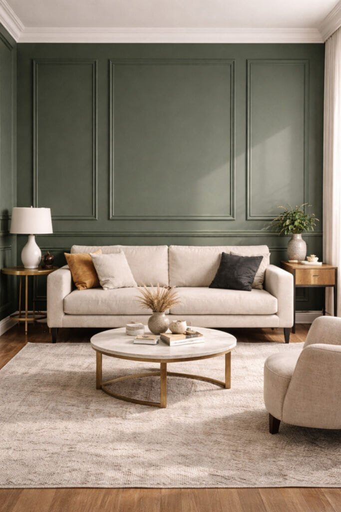 Elegant living room with sage accents