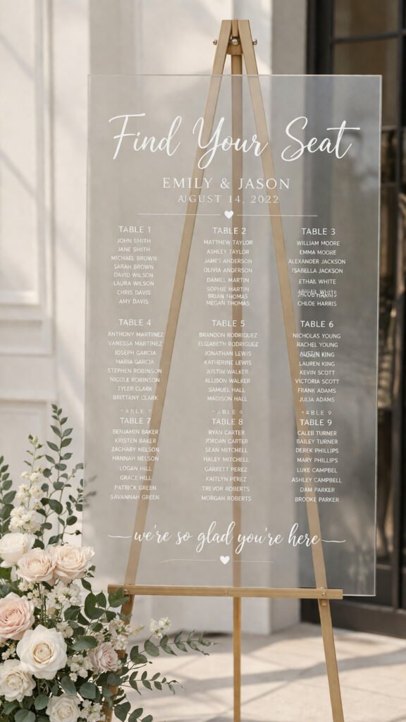 Elegant wedding seating chart display
