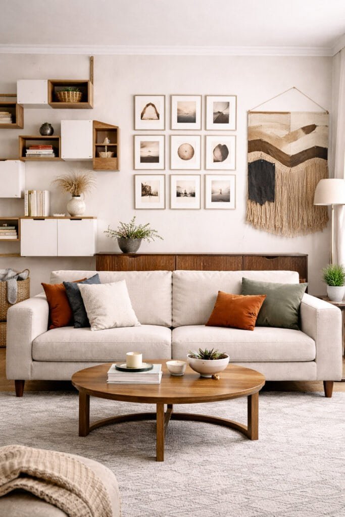 Modern living room with artful decor