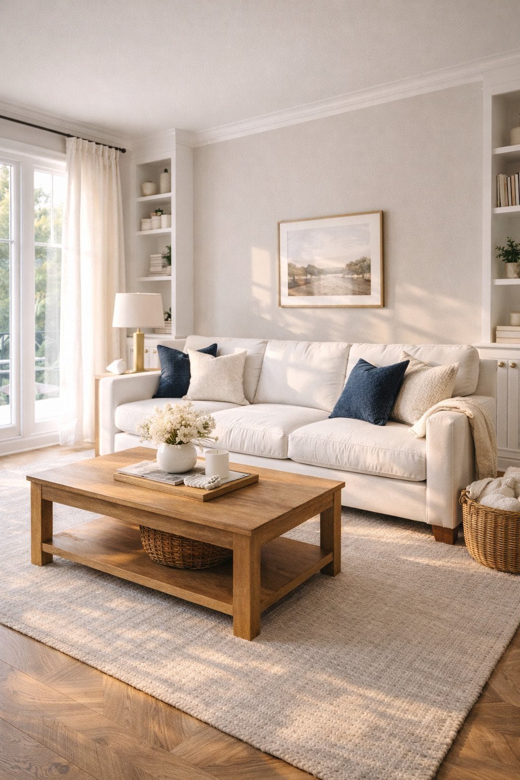 Sunlit living room with elegant accents