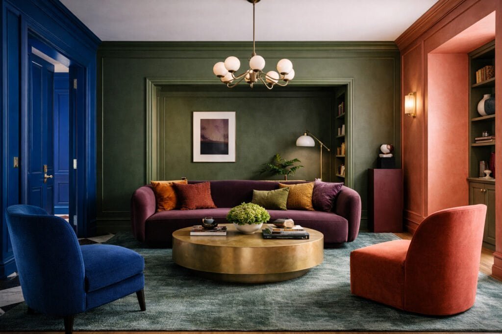 Vibrant living room with bold colors