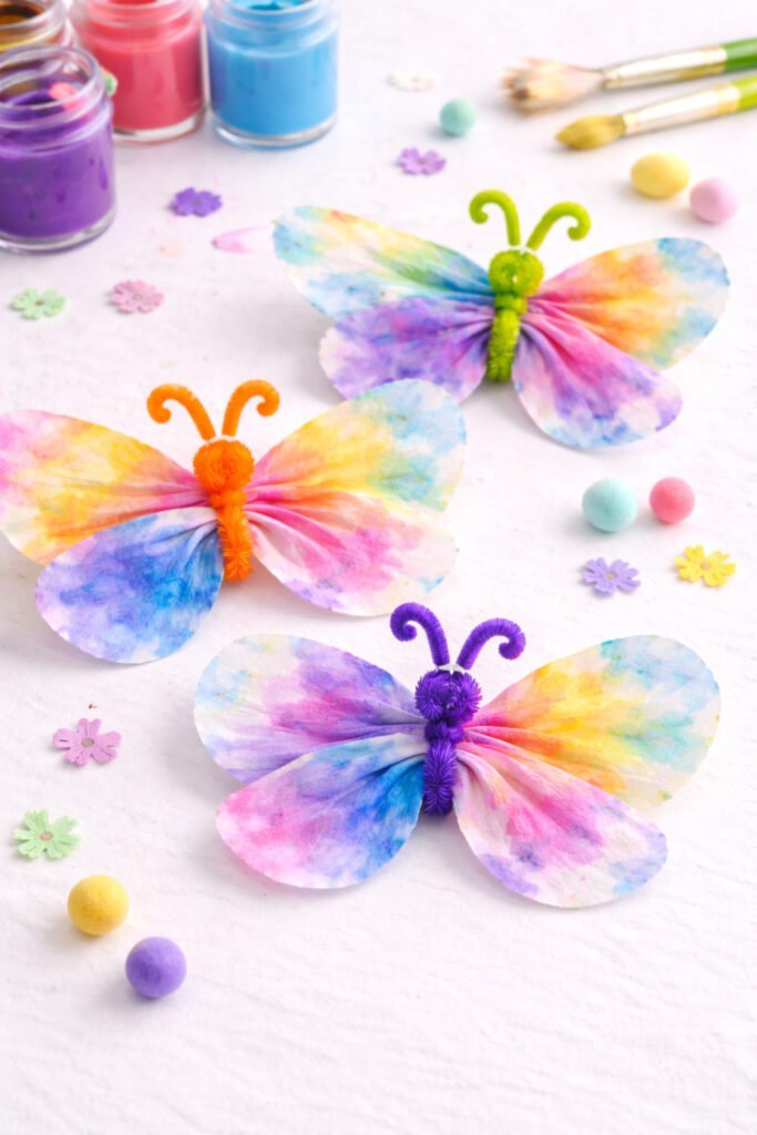 Vibrant watercolor coffee filter butterflies
