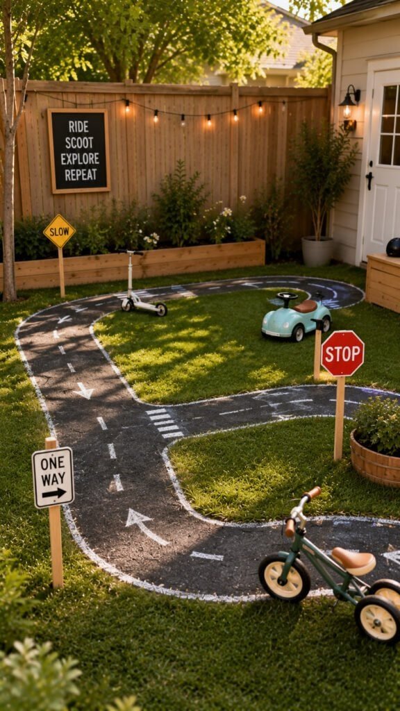 Backyard play track for little explorers