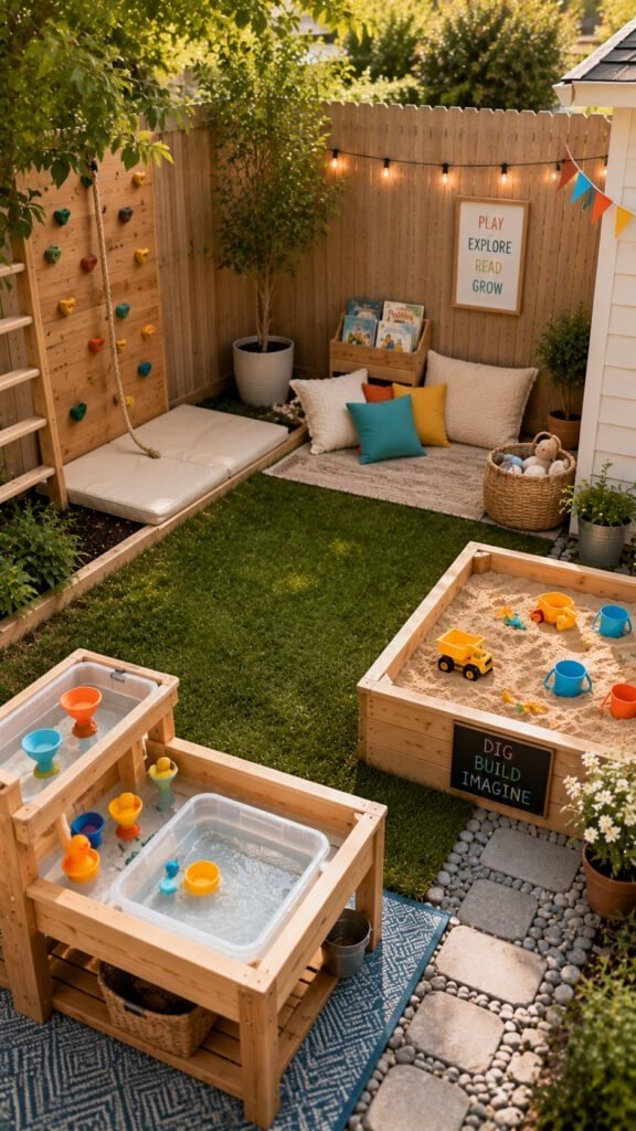 Bright backyard playspace with cozy details