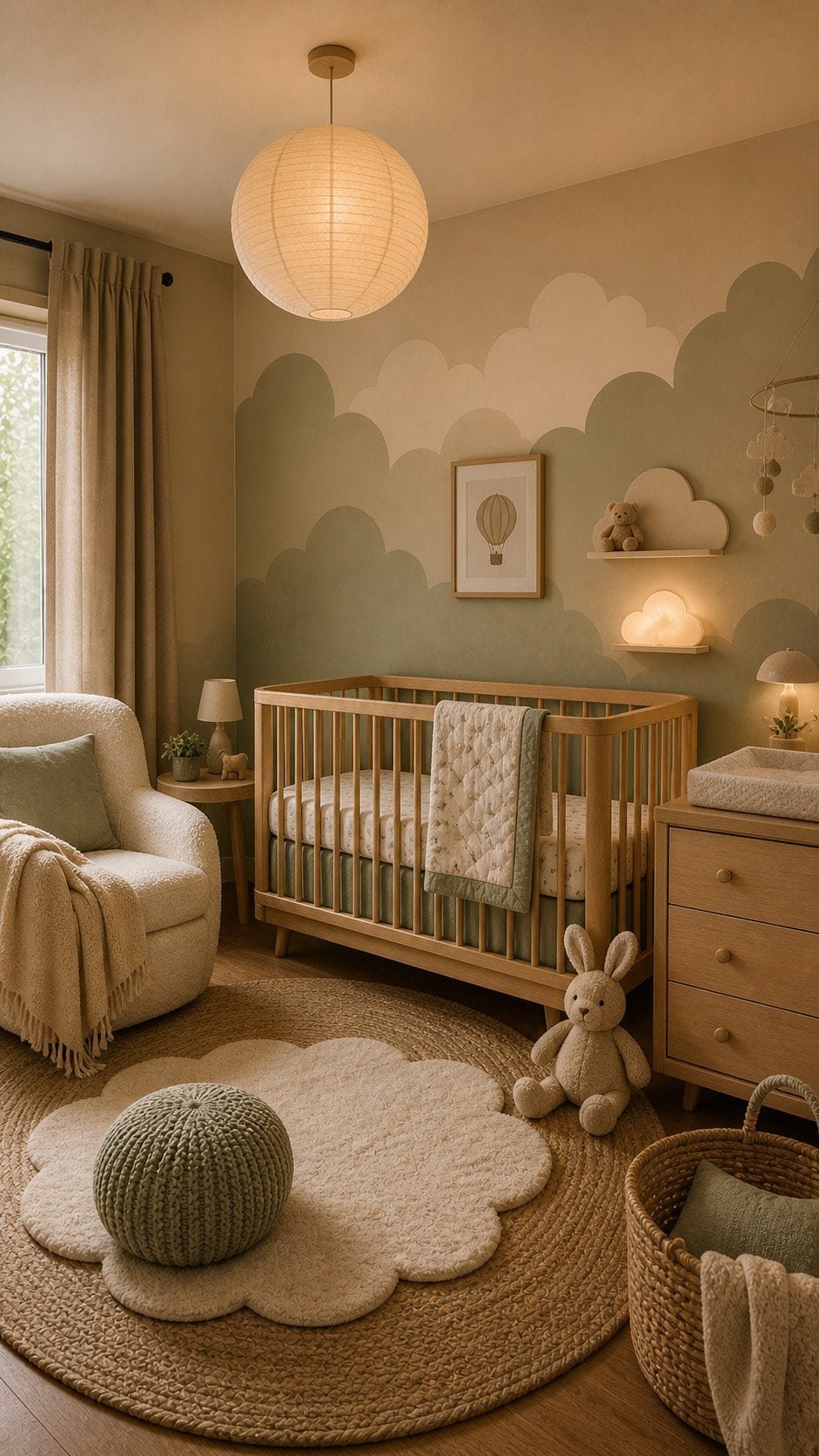 Cozy Scandinavian nursery with cloud theme