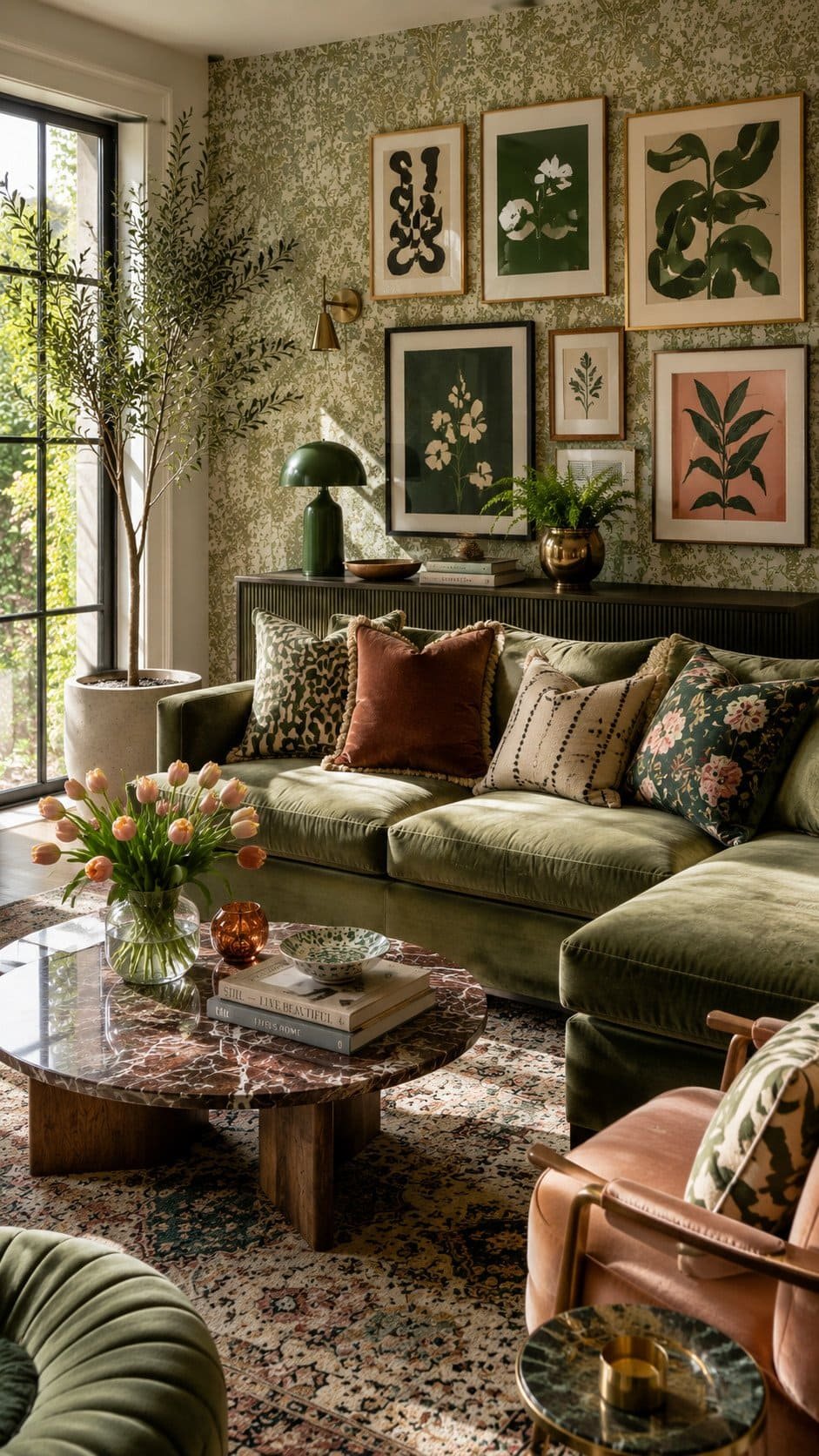 Cozy eclectic living room with greenery