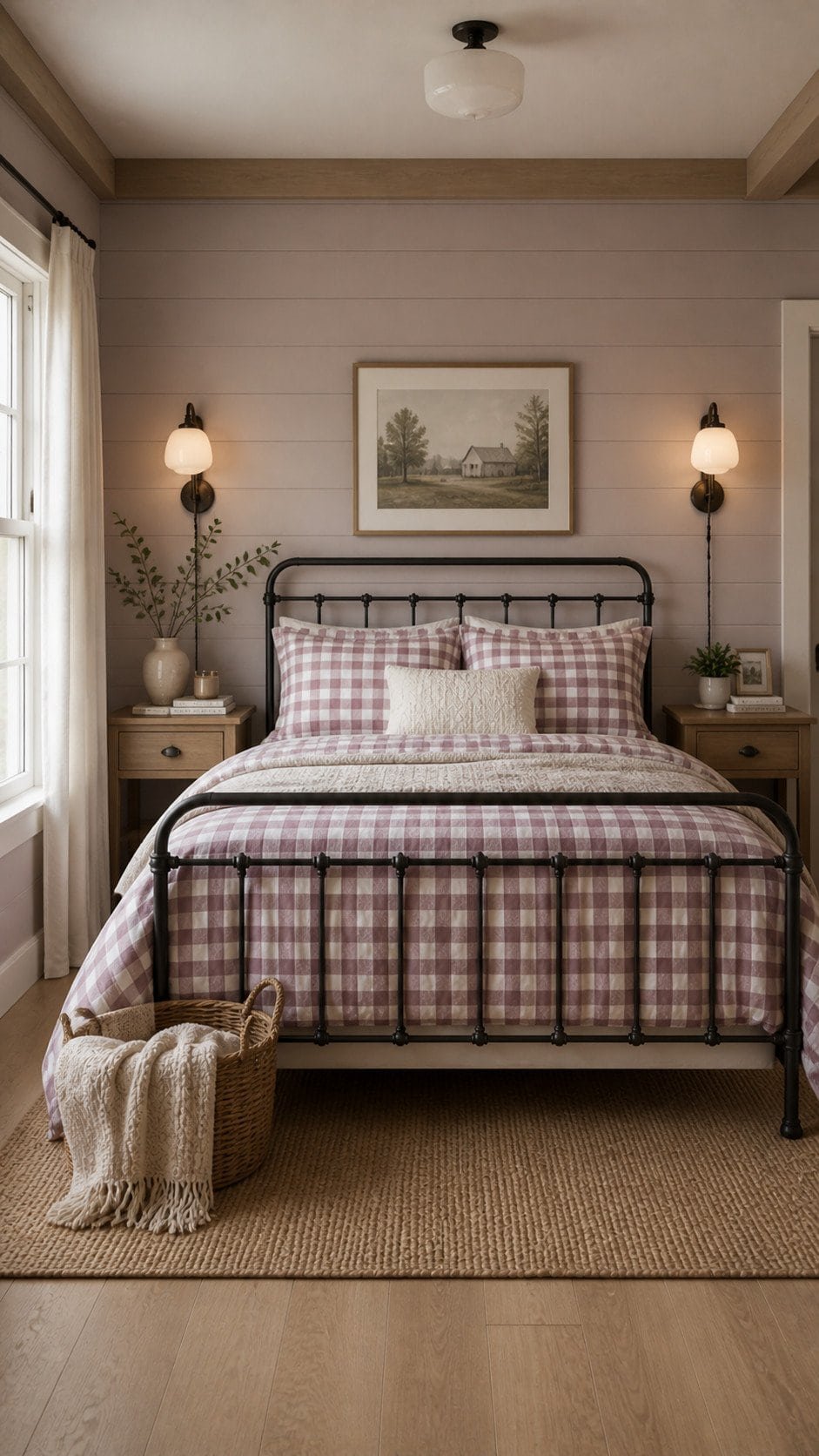 Cozy farmhouse bedroom with soft neutrals