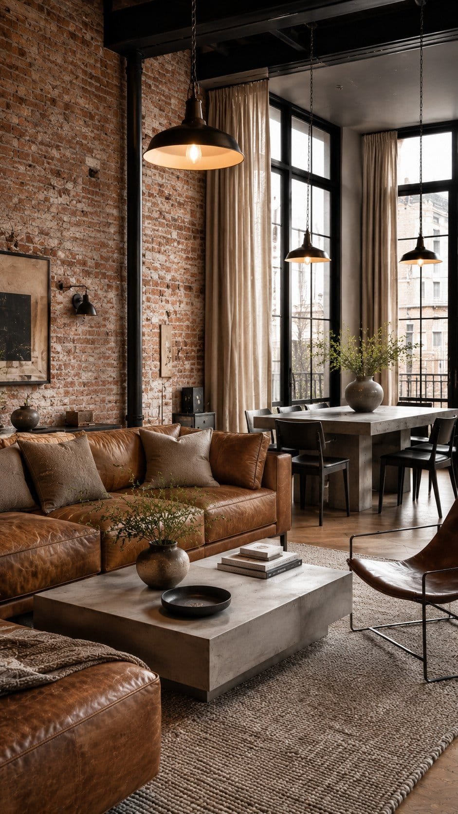 Cozy industrial loft living space