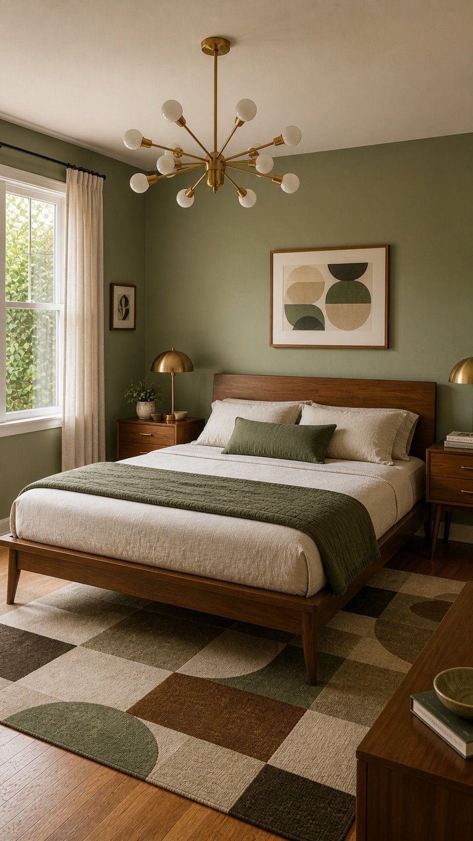 Cozy mid-century modern bedroom interior