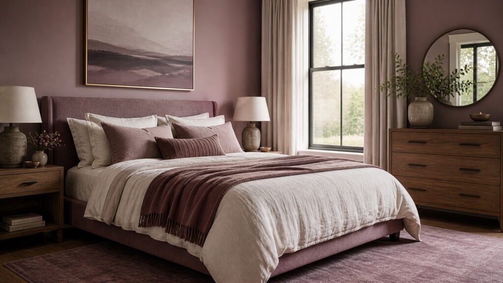 Cozy modern mauve bedroom sanctuary