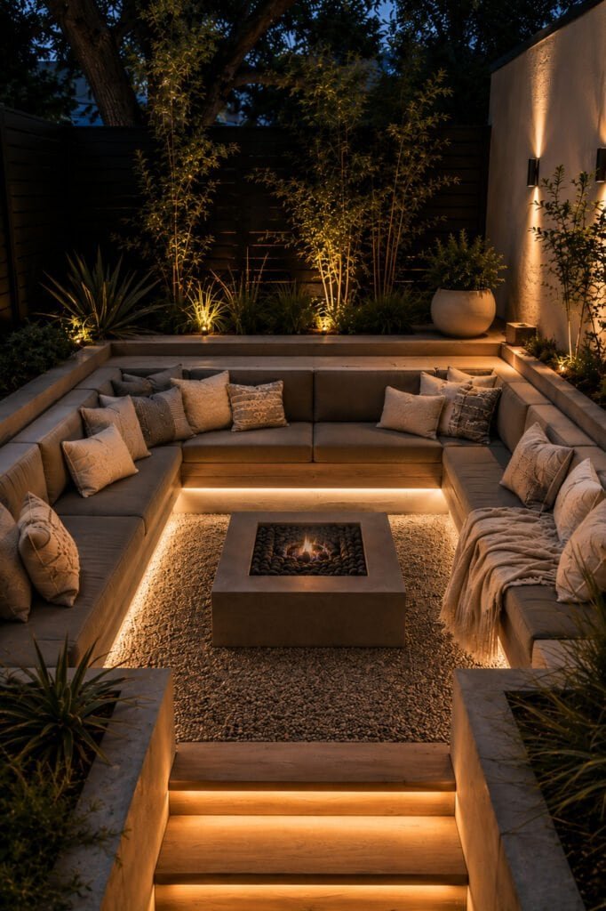 Cozy modern patio with fire pit