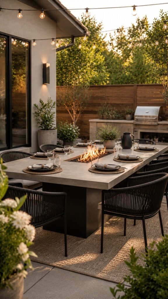 Cozy outdoor dining with fire pit