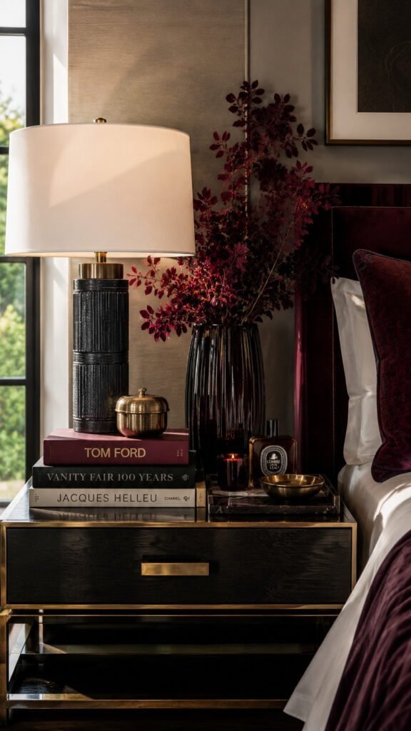 Elegant bedside vignette with floral accents