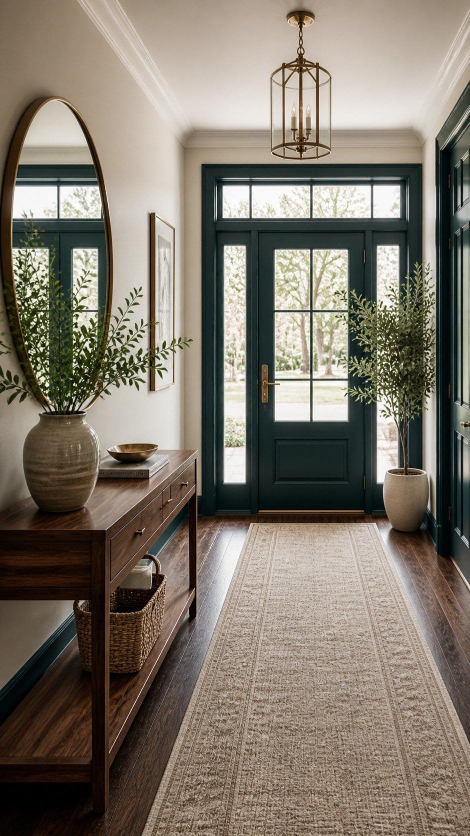 Elegant foyer with brass accents