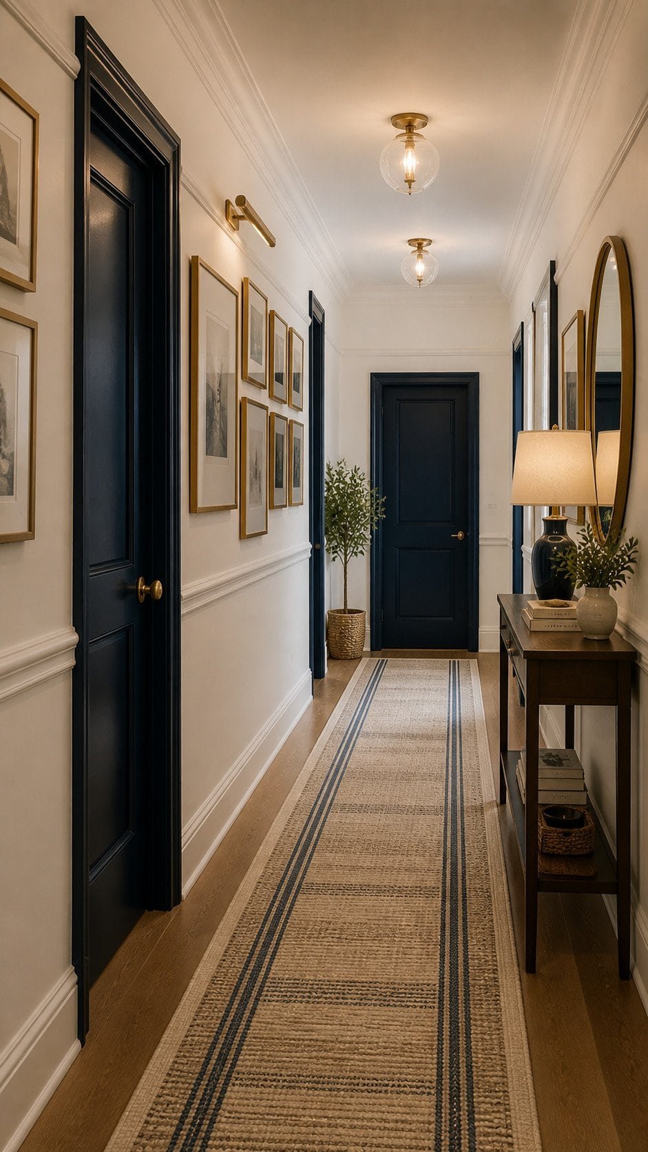 Elegant hallway with brass accents