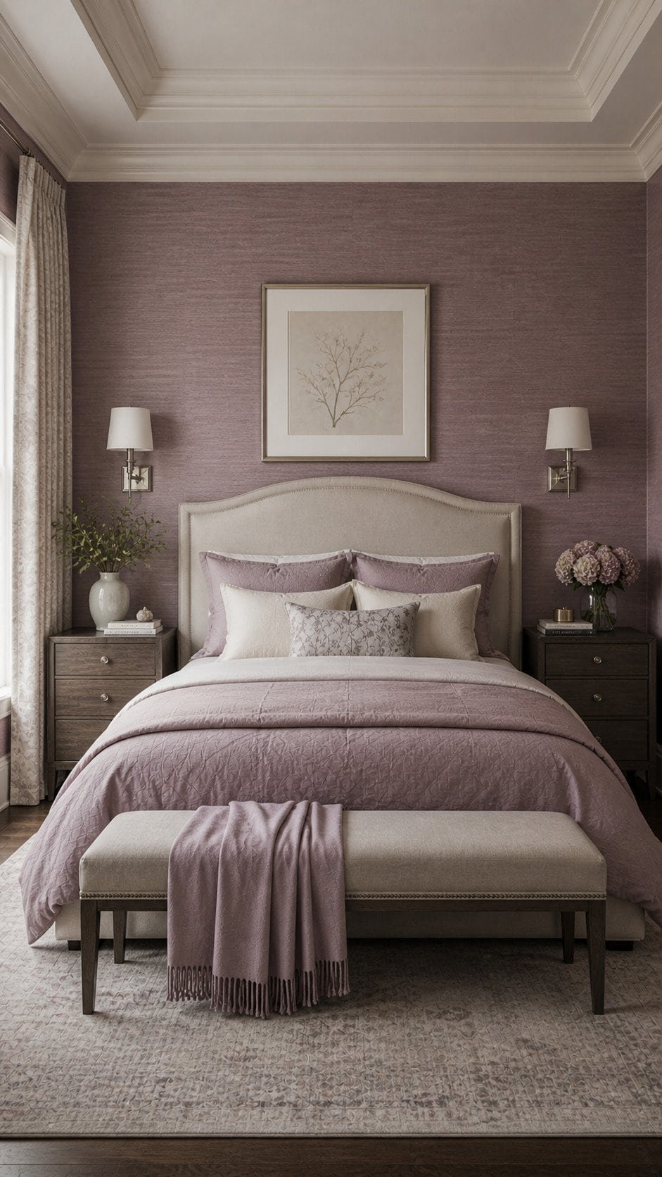 Elegant mauve-toned bedroom retreat