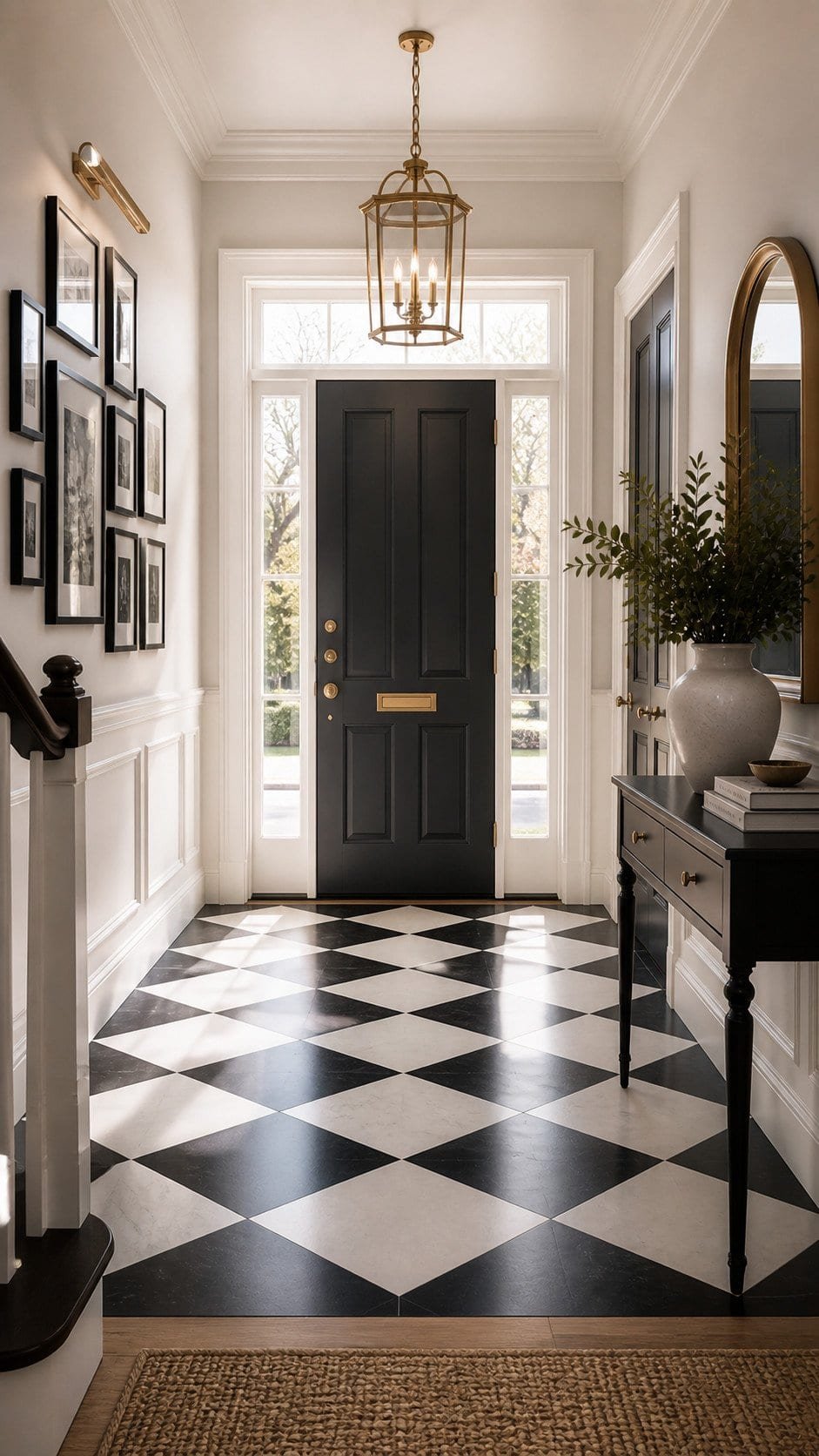 Elegant modern foyer with brass accents