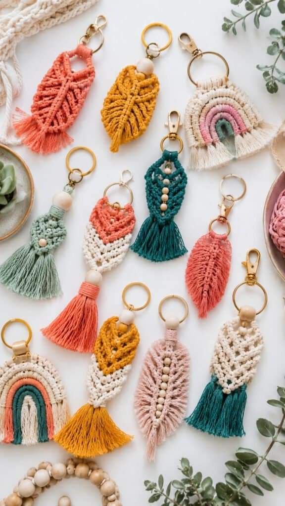 Handmade macramé keychains