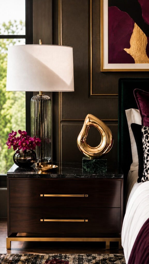 Luxurious bedside with gold accents